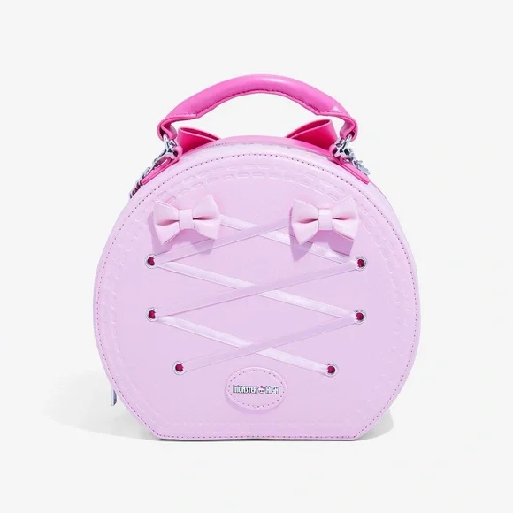 Monster High Draculaura Bow Crossbody Bag Pink Round Crossbody Bag Chain Strap - Picture 1 of 13